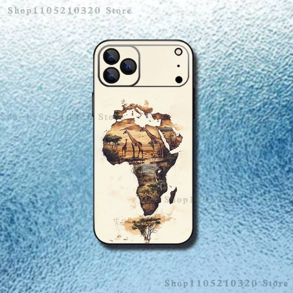 Africa Map Art Phone Case For iPhone 17,16,15,14,13,12,Pro,Max,Plus,E,SE4,Air,Mini Black Soft Box