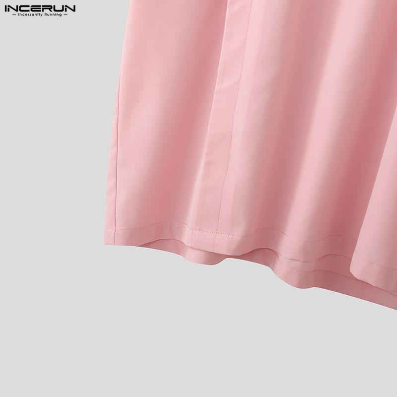 INCERUN Men Summer Lapel Neck Short Sleeve Side Buttons Casual Shirts Tops