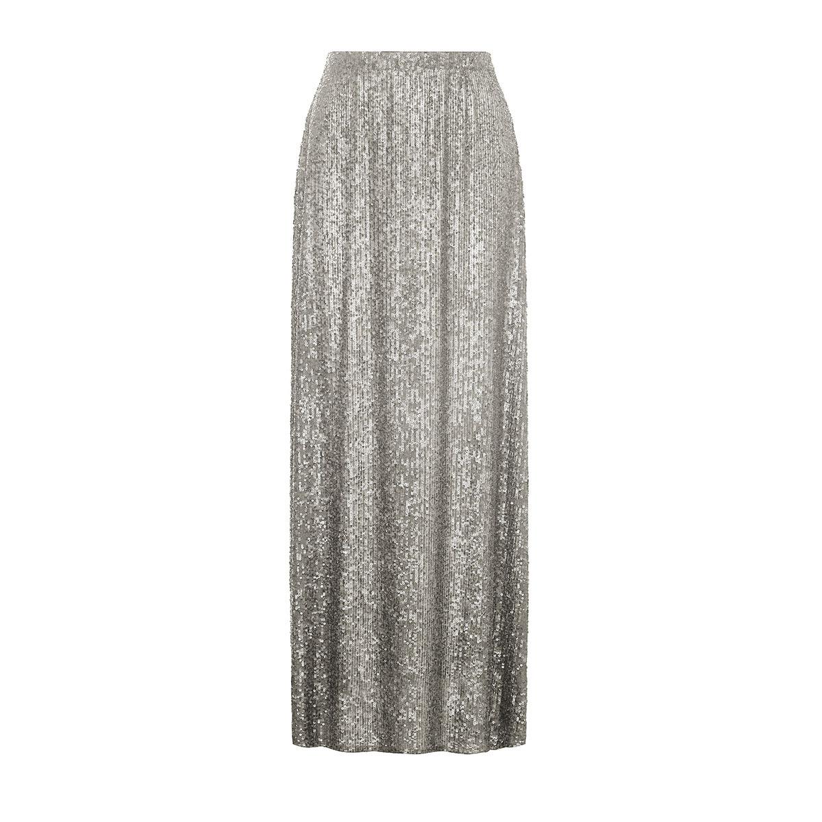 Женская осенне-зимняя сплошная цветная длинная сексуальная юбка с блестками и высокой — фото 5