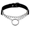 European & American Punk Style PU Leather O-Ring Collar Necklace with Chain