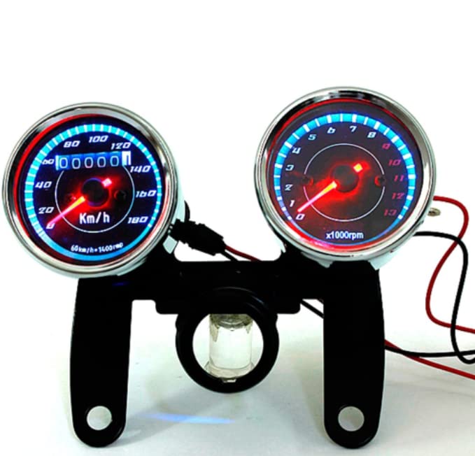 Honda Monkey/Gorilla Electric Tachometer and Mechanical Speedometer Set, 12V, 60mm, with Brackets, Universal Honda Motorcycle Parts, Aftermarket