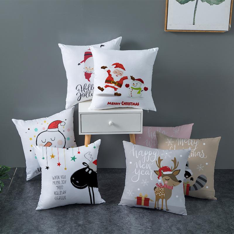 Cartoon Christmas Peach Skin Pillow Cover New Sofa Cushion Cover Square Cushion Pillow Cover