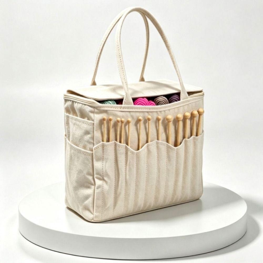Multiple Pockets Sewing Tool Storage Bag 7 Yarn Holes Crochet Accessory Handbag  Birthday Gifts