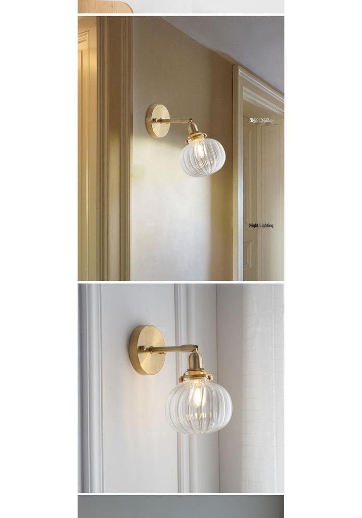 Nordic Japanese Brass & Glass Pumpkin Wall Lamp for Living Room, Bathroom, or Hallway