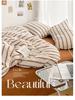Korean Minimalist Striped Cotton Bedding Set: Duvet & Fitted Sheets for 1.8 Bed