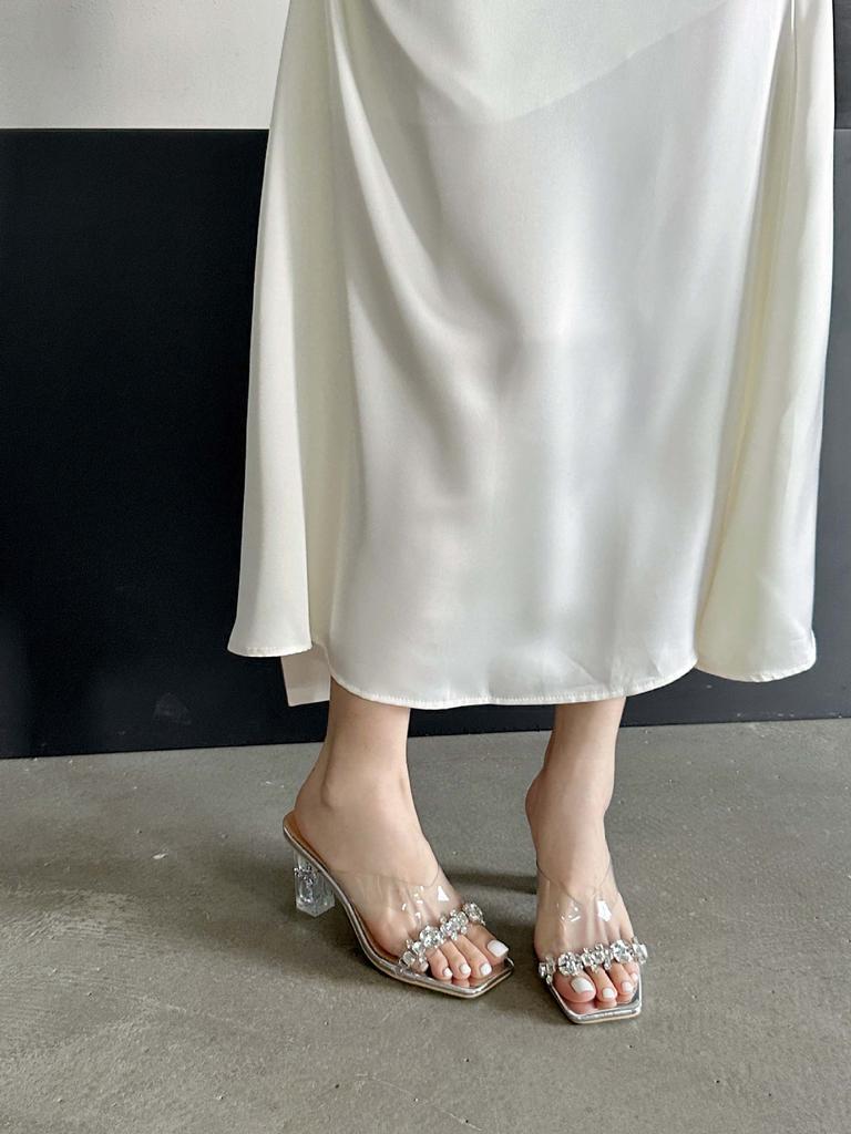 2025 New Summer Transparent Rhinestone Silver Fairy Wind Cool Slippers Wearing Fashion Crystal High Heels Sandals