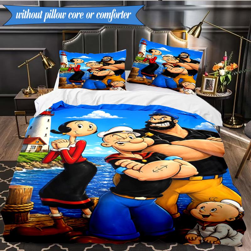 Set Biancheria da Letto con Popeye che Mostra la sua Forza, Include 1 Copripiumino e 2 Federe, Perfetto per Camera da Letto, Dormitorio, Regalo di Natale per Fan