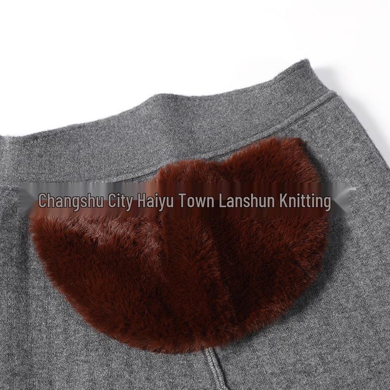 Double-Layer Women's White Cashmere Warm Pants with Fleece-Lined Knee Pads