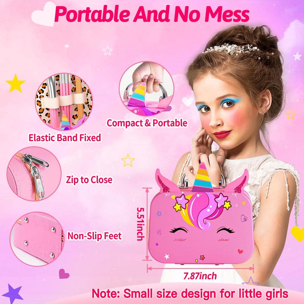 Kids Makeup Kit for Girls, Little Girls Pretend Make Up, Princess Play Makeup Set with Mirror, Toddler Toys Real Washable Cosmetic Set & Nail Kit