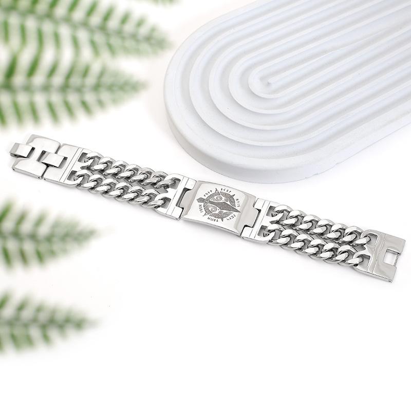 

Odin Spear Head Titanium Steel Cuban Link Chain Bracelet For Men Durable Stylish серебряный