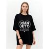 Oversized T-skjorte Svart Joan Jett And The Blackhearts Hjerte Logo Trykk Unisex Casual Streetwear Musikkband Mote Topp for Kvinner og Menn