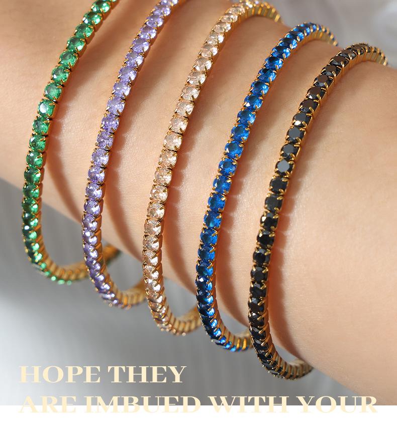 Colorful Elastic Zircon Bracelet: 18K Gold-Plated Titanium Steel, Versatile & Elegant for Women