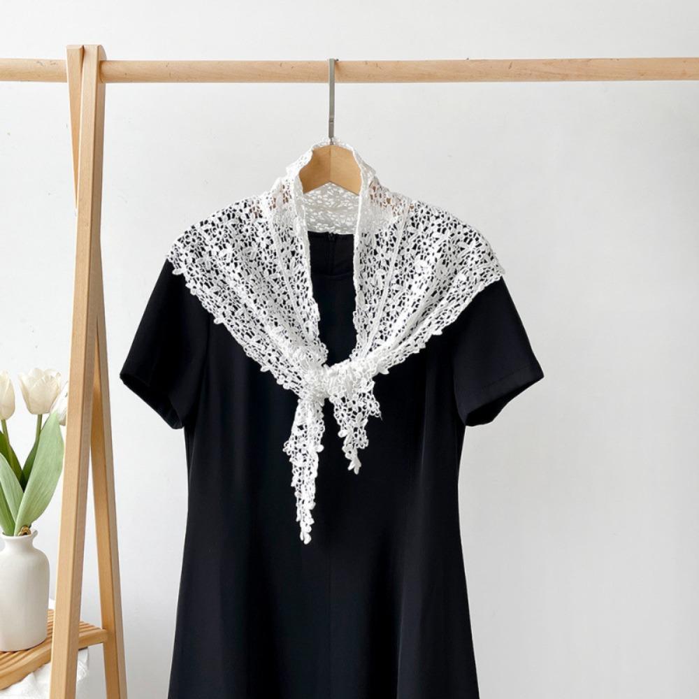 White Lace Shawl Fake Collar Hip Scarf Simple Flower Scarves  Female
