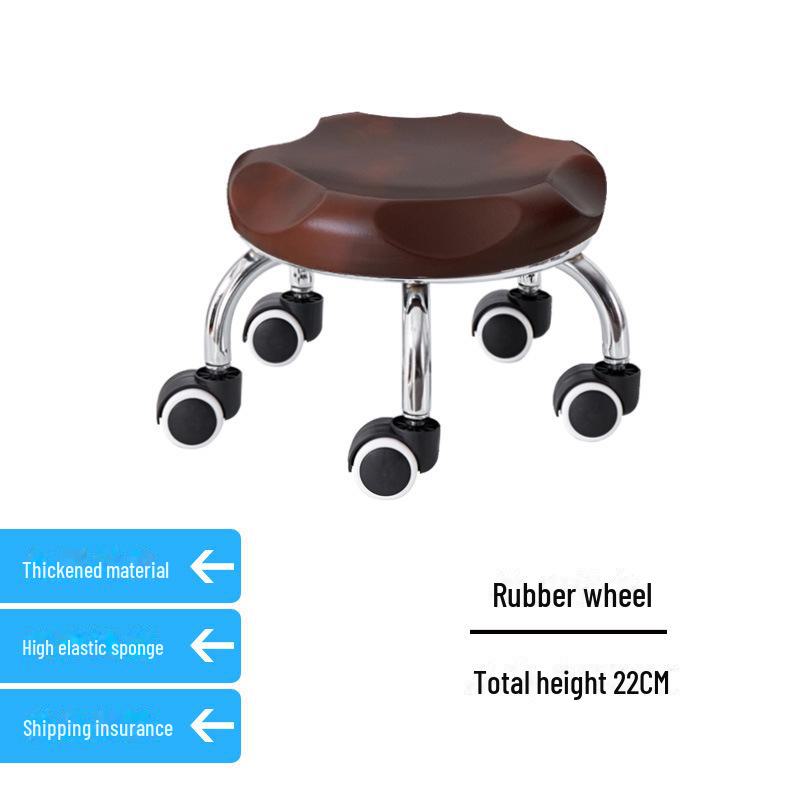 Silent Mobile Beauty Stool with Universal Wheels - Multifunctional, Low-Profile, Round Design for Home or Studio Use.