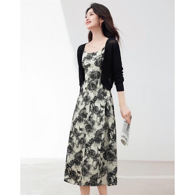 Elegant Commuter Two-Piece Dress & Cardigan Set
