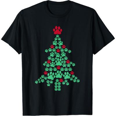 Super Niedliches Hunde Pfotenabdruck Weihnachtsbaum Shirt T-Shirt