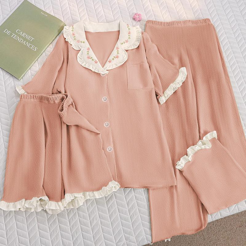 

Фиолетовое чистое желание лето новинка имитация хлопка пижама женская высокая ценность с коротким рукавом тройка модная домашняя одежда 2XL [Recommended 130-72.5 kg]