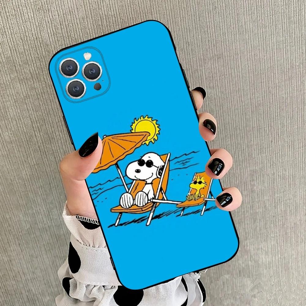 

Cartoon S-Snoopys Phone Case For iPhone 15,14,13,12,11,Plus,Pro Max,XS,X,XR,SE,Mini,8,7 Soft Silicone Black Cover iPhone14