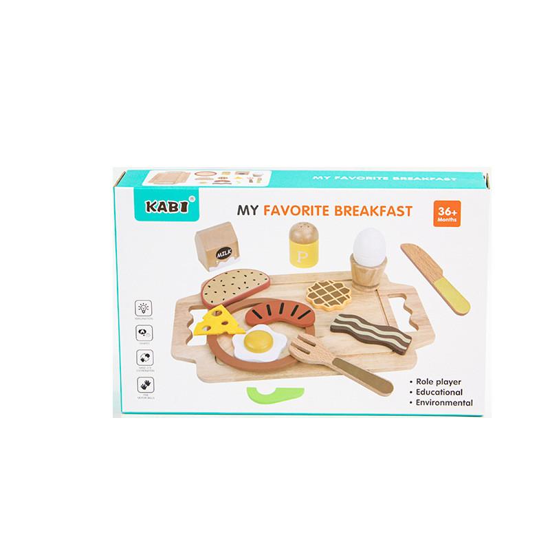 Simulation Fun Wooden Fried Egg Bacon Breakfast Combination Children Toy Set