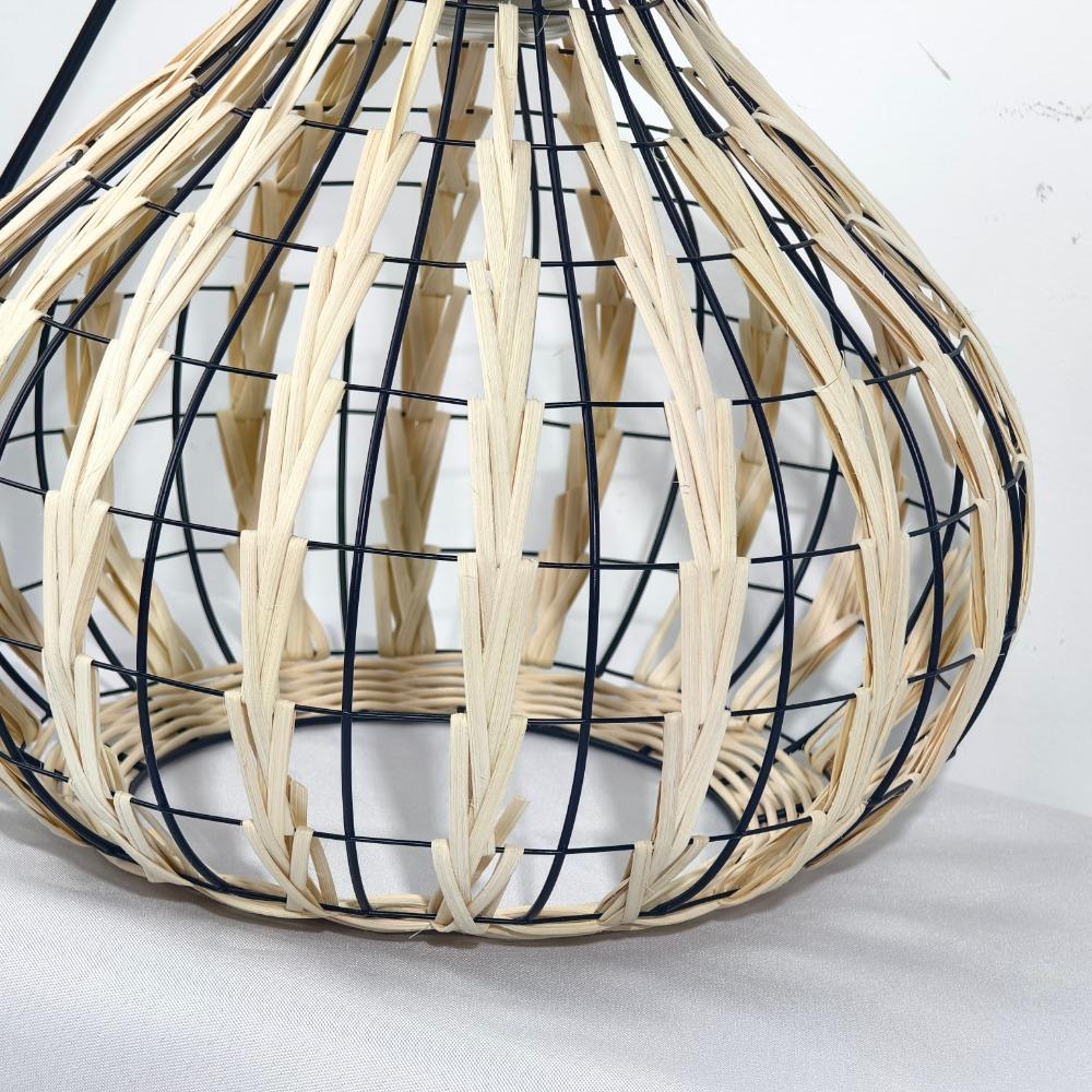 30cm Hand-woven Rattan Pendant Light Wicker Chandelier Light Dining Homestay Retro Hotel Hemp Rope Lantern Bamboo Hanging Lamp