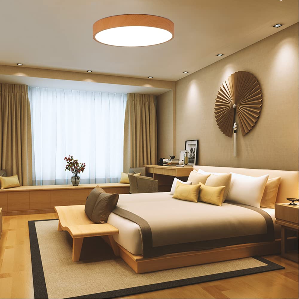 Herischen LED Ceiling Light Wood Slim Stepless Dimming and Color Temperature Remote Full Night Suitable for Rooms up to 8 Tatami Easy Installation