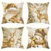 Golden Christmas Delights: Santa, Deer, Snowman Pillowcases Sofa Room Decoration New Year Holiday Home Decoration