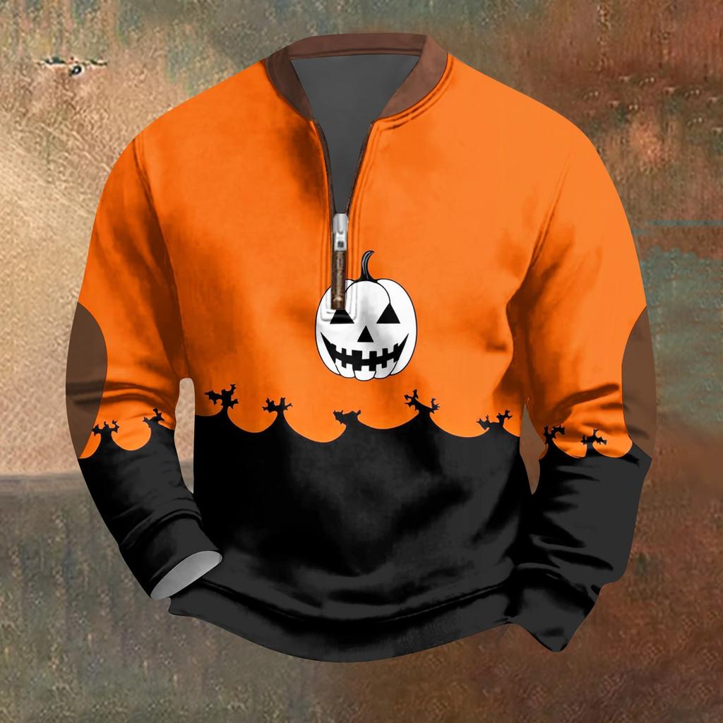 Halloween Print - Men's Loose, Casual, Versatile Round-neck Multi-color Pullover Hoodie