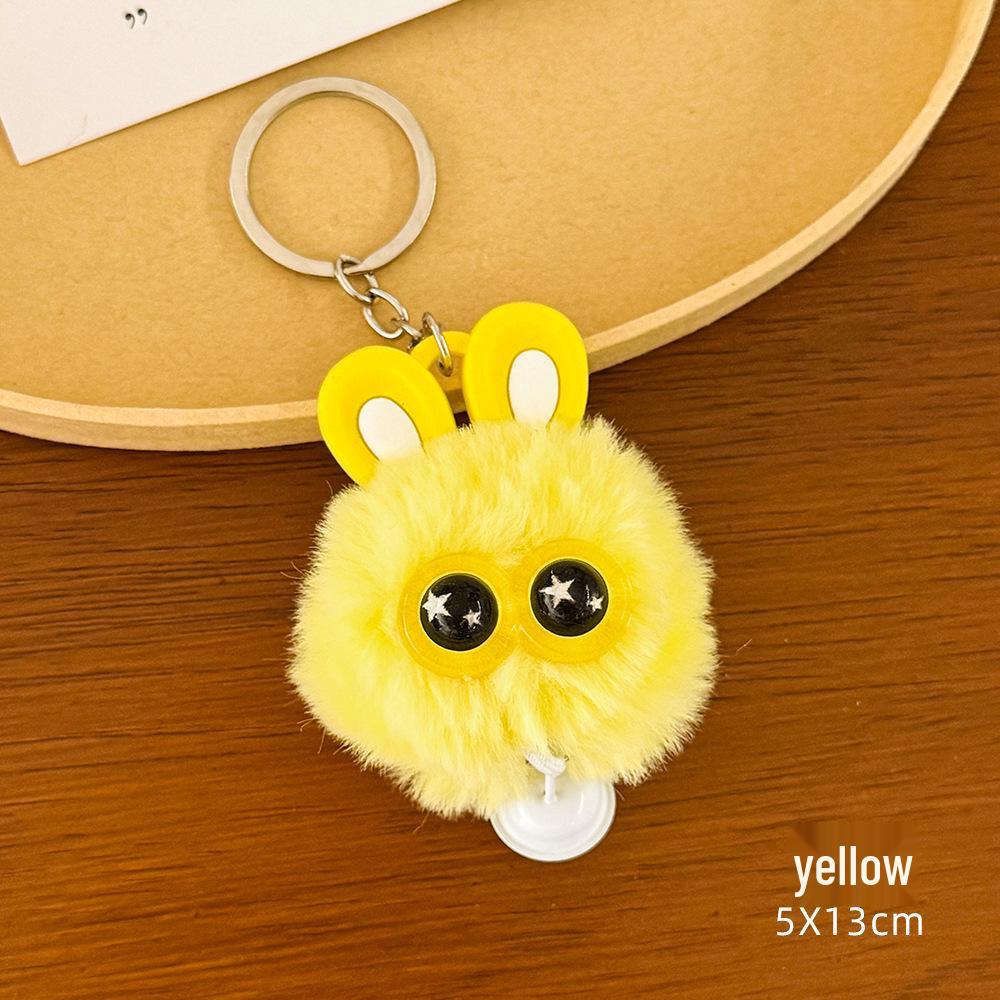 Plush Big-Eyed Rabbit Keychain - Cute Bag Charm & Small Gift жёлтый