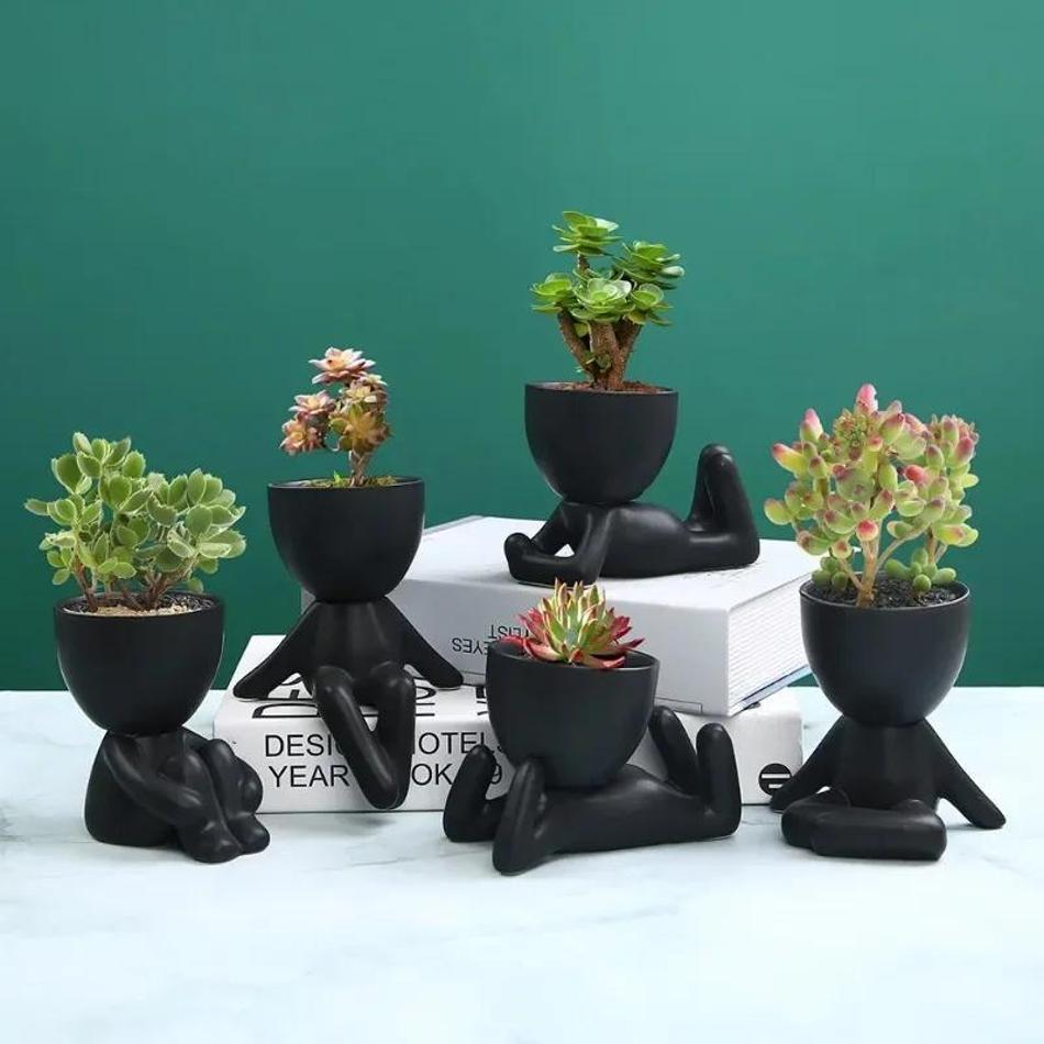 1Pcs Creative Office Desktop Ornaments Home Decoration Plant Pot New Nordic Ceramic Little Figure Flower Pot Succulent Plant Pot