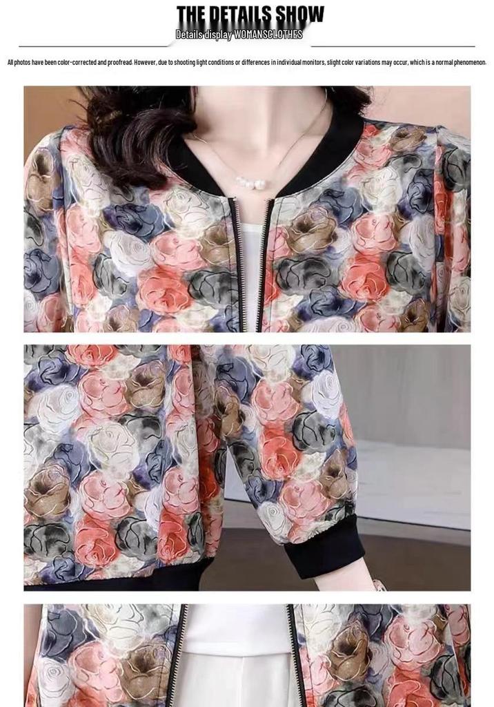 Women's Summer Chiffon Cardigan: Lightweight, Sun Protection, Petite, Age-Reducing, Easy To Match, Printed Design, Baseball Style.