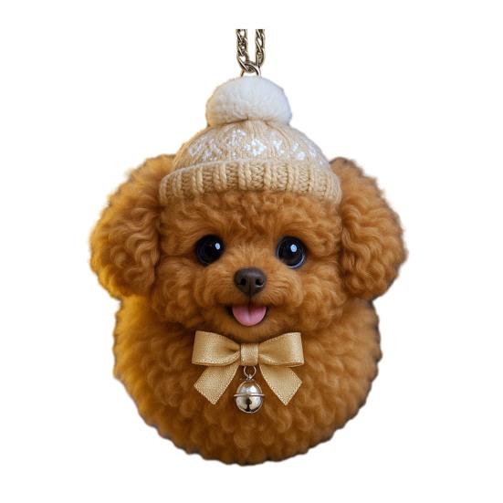 Pom-Pom Pet Dog Christmas Ornament Cartoon Furry Ornament 2D Acrylic Cute Pet Shaped Xmas Hanging for