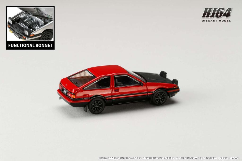 Toyota Sprinter Trueno GT APEX JDM Style Carbon Motorhaube 1/64 (AE86) Rot schwarz