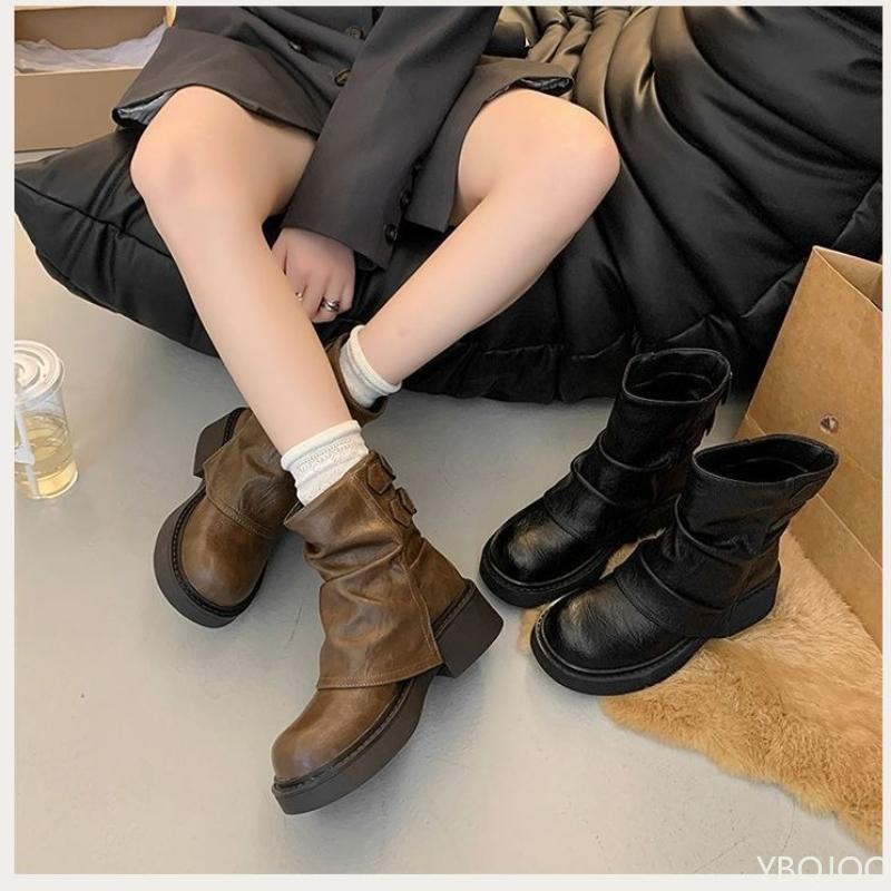 Autumn Winter Minimalist Comfortable Thick Heel Women's Shoes Platform Women Boots Fashionable Versatile Anti Slip Short Boots