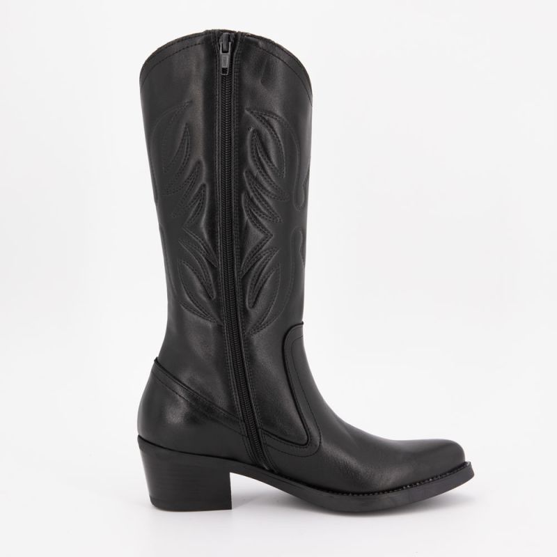 Bottes santiag noires avec motif ailes surpiquées cuir Femme PATRICIA MILLER