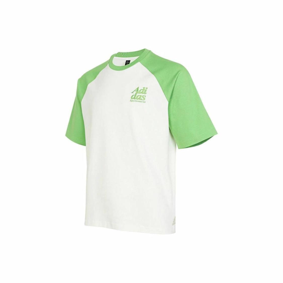 adidas Letter Print Patchwork Crew Neck Sports T-Shirt Men s Fluorescent Green M