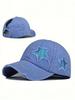 Pink Embroidered Star Washed Distressed Baseball Cap With Ponytail Opening For Women