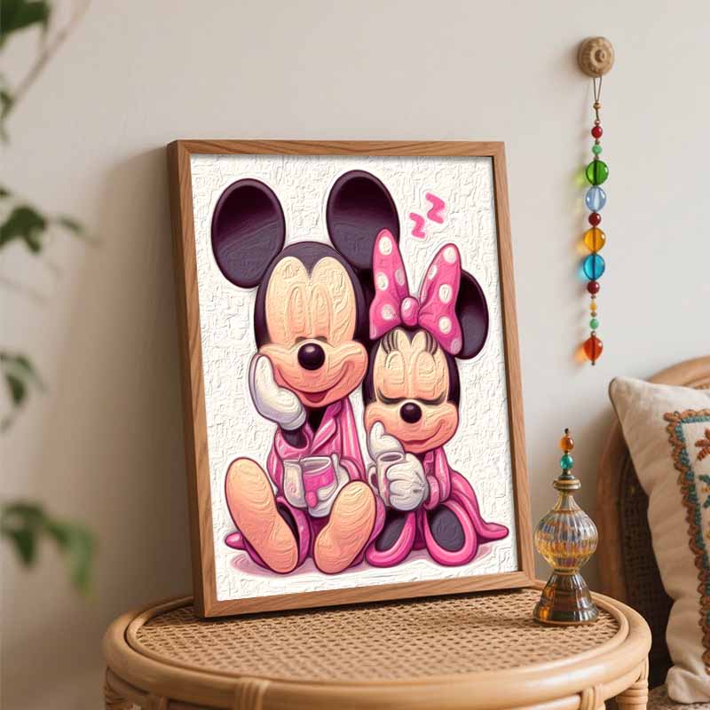 Disney Mickey Minnie Sleeping Oil Painting Art Painting Kit Handmade DIY Gift Home Decoration Bedroom Bedtime Couples Sweet Decor