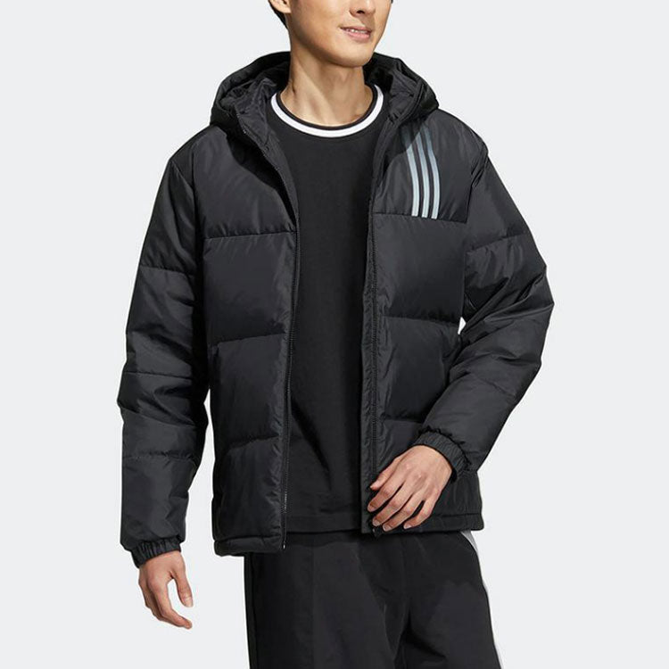 adidas Neo Essential Jacke mit Logo-Aufdruck auf der Rückseite und Kapuze mit Reißverschluss, Unisex-Oberbekleidung, Schwarz, HN0709