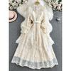 French Style Vintage Court Style Dress Machine Embroidery Wooden Ear Silm Long Lace Dress Classy Exquisite Dress