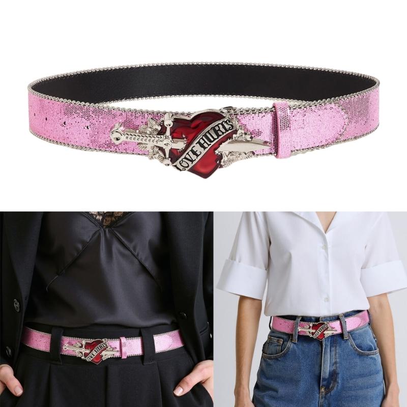 Modischer Schnapp-Herz-Schnallen-Gürtel für Damen Glitzernde Pailletten-Taillengürtel für Abendveranstaltungen Lässiges Formelles Taillen-Accessoire