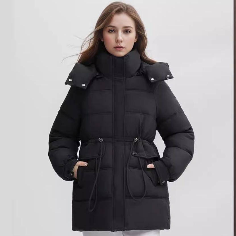 

Новая одежда из хлопка большого размера, средняя и длинная, женская, с капюшоном, тонкая, модная, повседневная, с хлопковой подкладкой XXL чёрный