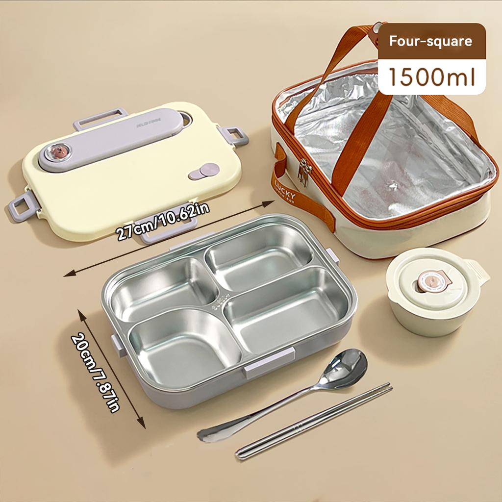 WORTHBUY Microwave 304 Stainless Steel Bento Lunch Box For Student 1500Ml Detachable Large Capacity Sealed Food Container Set