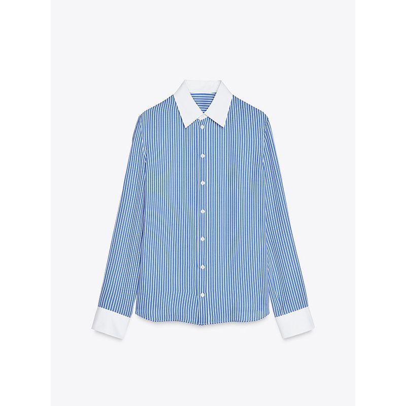 Za2025 Spring New Women Clothes Casual All-matching Color Matching Stripe Lapel Long Sleeve Shirts 2586039 044