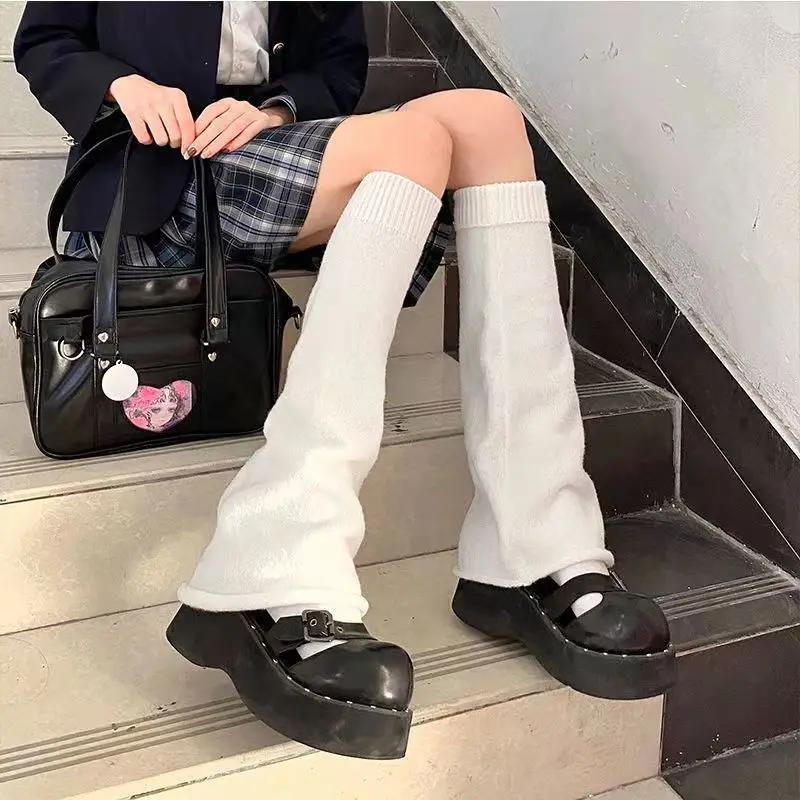 

Гетры-трубы Милые Вязаные Длинные Чехлы на Ноги Модные Носки JK Lolita Однотонные Белые Черные Цвета Кавайные Осенние Зимние Гетры One Size
