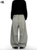 11KN Retro Gray Striped Wide-Leg Suit Pants for Men and Women - Versatile, Trendy, and Slimming Casual Wear