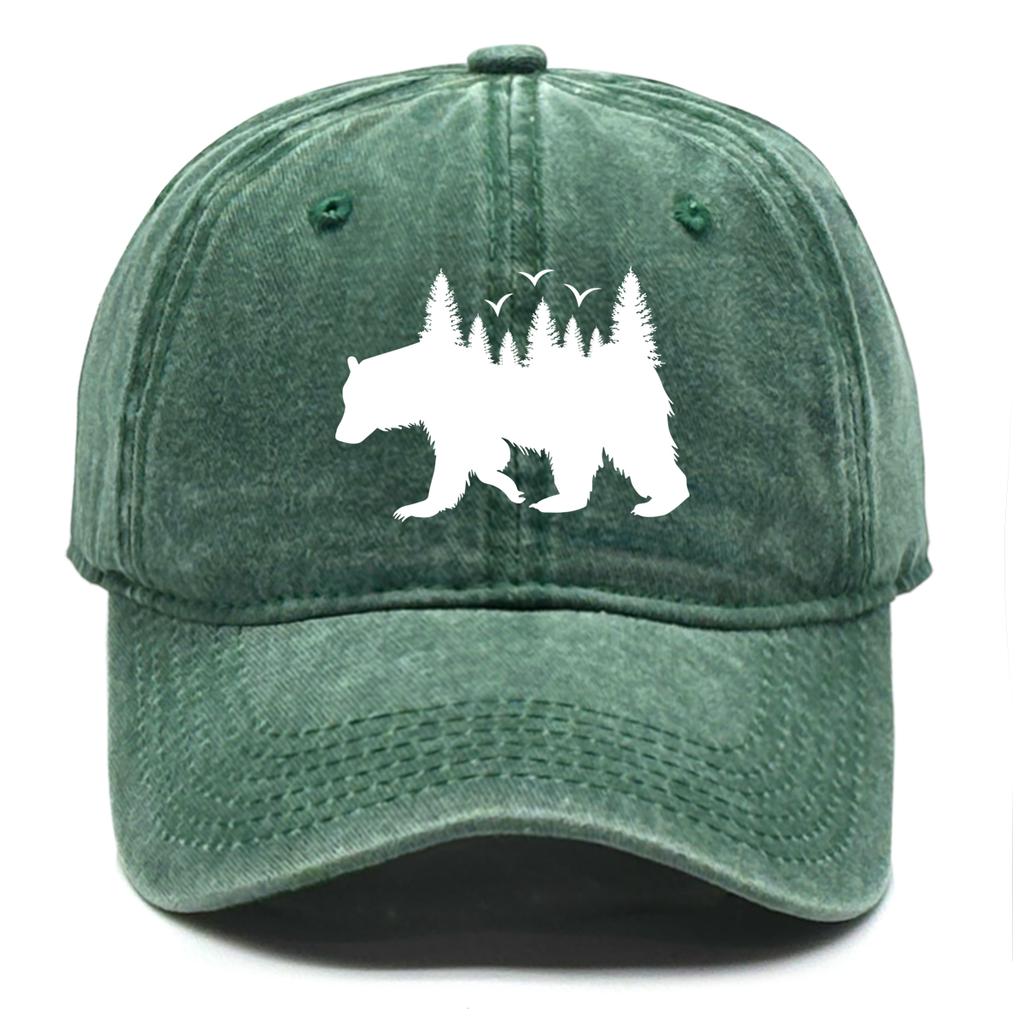 Unisex Washed Cotton Baseball Cap Sun Hat White Bear Print Trucker Cap Fit Raw Brim Snapback Baseball Caps One Size Fits All