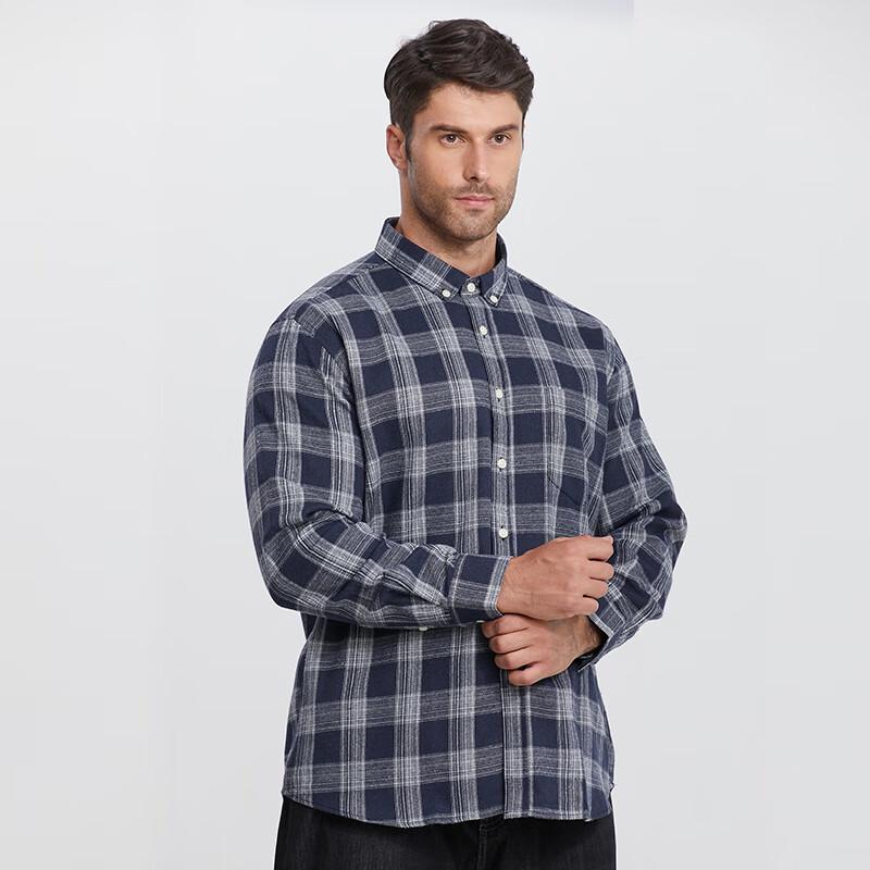 Men's Plus Size Brushed Plaid Long Sleeve Shirt