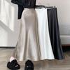2025 Autumn High-Waisted Plus Velvet A-Line Skirt - Double-Layered Wave Polyester Fabric, Simple OL Commuting Style