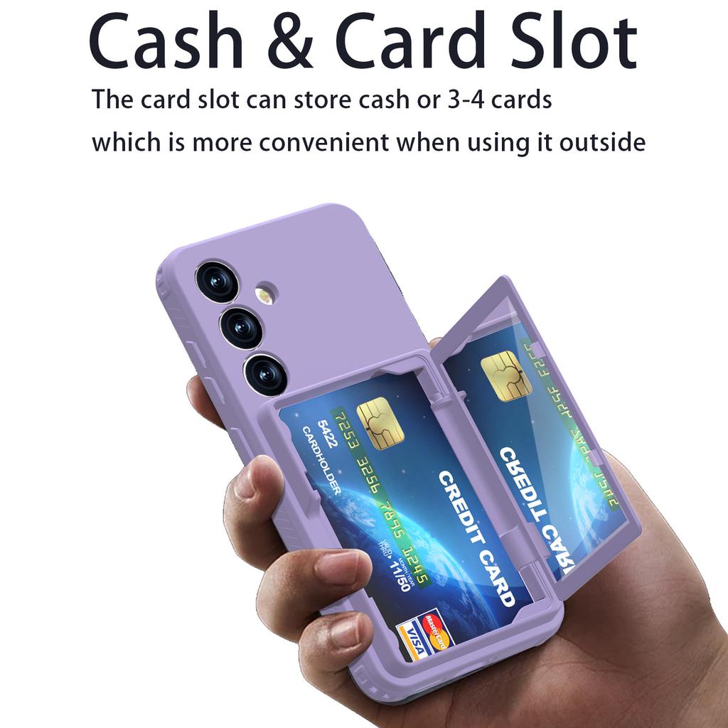 For Samsung Galaxy S25 Case with Card Holder Hidden Mirror PC+TPU Kickstand Phone Cover