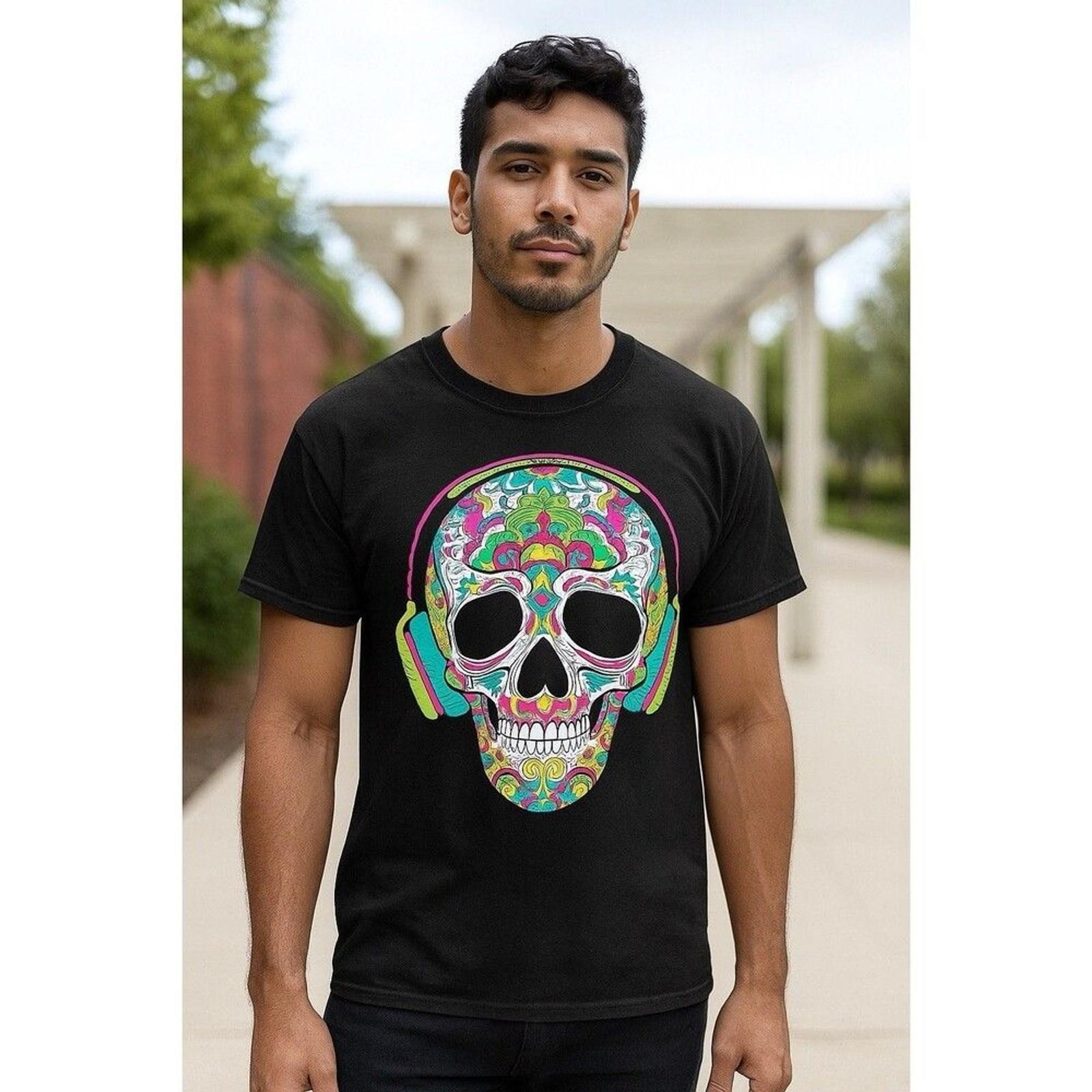 Dean Russo Sugar Skull T-shirt Day of the Dead Neon Calavera Men s Tee Sz L S разноцветный